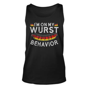Im On My Wurst Behavior Funny German Oktoberfest Germany Men Women Tank Top Graphic Print Unisex - Thegiftio UK