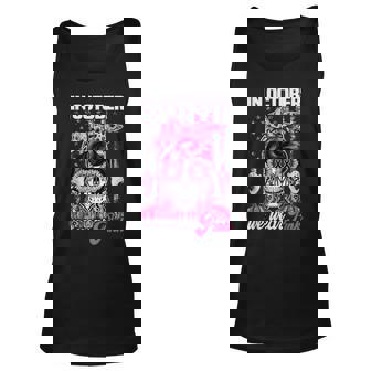 In October We Wear Pink Ribbon Skull Messy Bun Breast Cancer Men Women Tank Top Graphic Print Unisex - Thegiftio