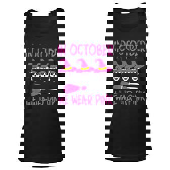 In October We Wear Pink Skull Halloween Breast Cancer Men Women Tank Top Graphic Print Unisex - Thegiftio