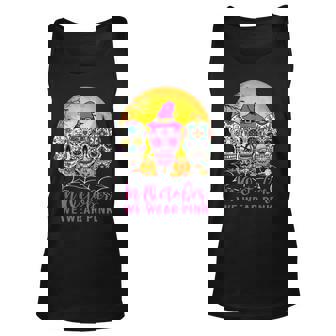 In October We Wear Pink Sugar Skull Breast Cancer Men Women Tank Top Graphic Print Unisex - Thegiftio