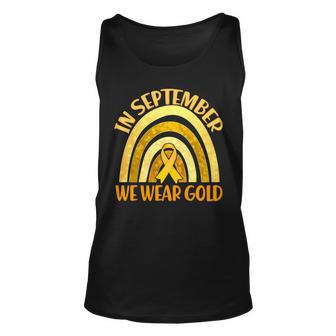 In September We Wear Gold Childhood Cancer Awareness Unisex Tank Top - Monsterry
