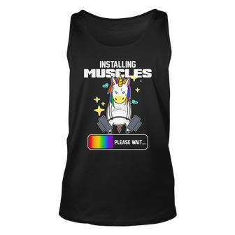 Installing Muscles Unicorn Lifting Unisex Tank Top - Monsterry