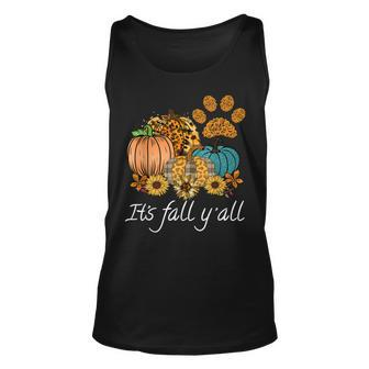 Its Fall Yall Leopard Pumpkin Autumn Dog Paw Halloween Unisex Tank Top - Seseable