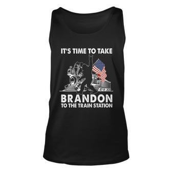 Its Time To Take Brandon To The Train Station Bigfoot Usa Flag Unisex Tank Top - Monsterry