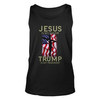 Jesus Is My Savior Trump Is My President American Cross Tshirt Unisex Tank Top - Monsterry DE