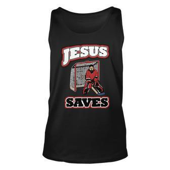 Jesus Saves Hockey Goalie Unisex Tank Top - Monsterry