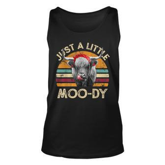 Just A Little Moody Cute Highland Cows Lover Vintage Farming Unisex Tank Top - Thegiftio UK