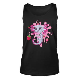 Kawaii Axolotl Strawberry Milk Shake Japanese Anime Gifts V2 Men Women Tank Top Graphic Print Unisex - Thegiftio