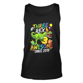 Kids Three Rex Awesome Since 2019 Funny Birthday Boys Kids Unisex Tank Top - Thegiftio UK