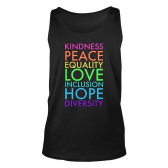 Kindness Peace Equality Love Hope Diversity Unisex Tank Top - Monsterry