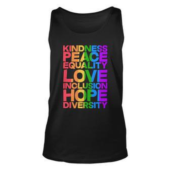 Kindness Peace Equality Love Inclusion Hope Diversity V2 Unisex Tank Top - Monsterry DE