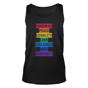 Kindness Peace Equality Love Inclusion Hope Diversity V3 Unisex Tank Top - Monsterry UK