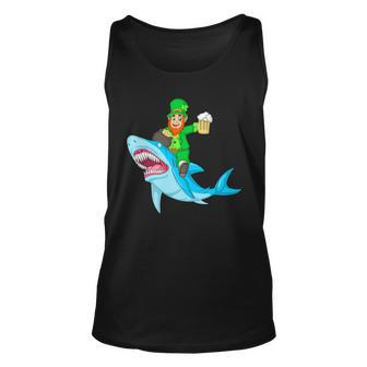 Leprechaun Riding Shark St Patricks Day Unisex Tank Top - Thegiftio