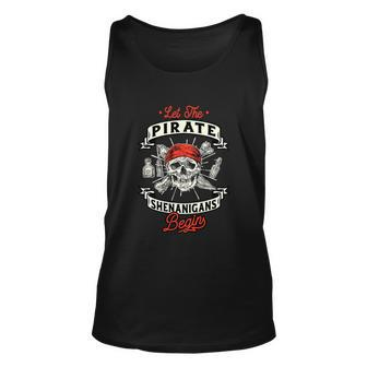 Let The Pirate Shenanigans Begin Crossbones Freebooter Graphic Design Printed Casual Daily Basic Unisex Tank Top - Thegiftio UK