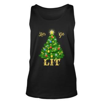 Lets Get Lit Christmas Tree Gift Unisex Tank Top - Monsterry