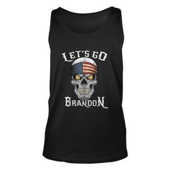 Lets Go Brandon Skull Head American Flag Conservative Tshirt Unisex Tank Top - Monsterry CA