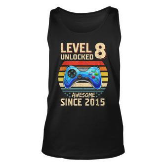 Level 8 Unlocked Awesome Since 2015 8Th Birthday Gaming V2 Men Women Tank Top Graphic Print Unisex - Thegiftio UK