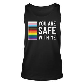 Lgbtq Pride Ally Pride Month Progress Pride Flag Equality Pride Parade You Are Safe With Me Safe Person Unisex Tank Top - Thegiftio UK