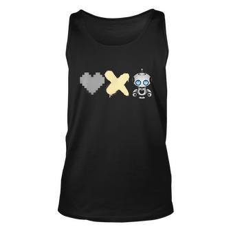 Love Death Robots Yellow Pixel Heart X And Cute Robot Unisex Tank Top - Monsterry