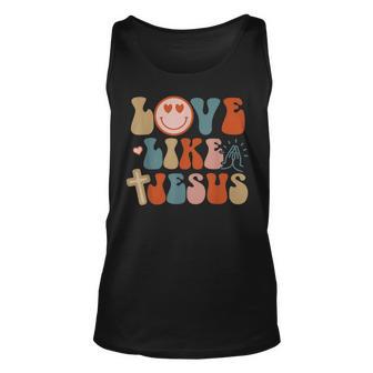 Love Like Jesus Religious God Christian Words On Back Unisex Tank Top - Thegiftio UK