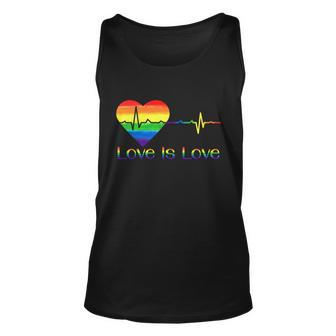 Lovely Lgbt Gay Pride Heartbeat Lesbian Gays Love Is Love Cool Gift Unisex Tank Top - Monsterry DE