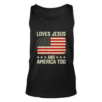 Loves Jesus And America Too Usa Patriotic Funny Christian Unisex Tank Top - Thegiftio UK