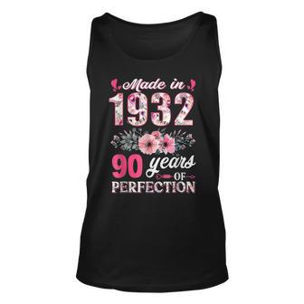 Made In 1932 Floral 90 Years Old 90Th Birthday Gift Unisex Tank Top - Seseable