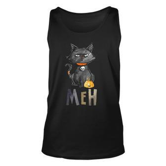 Meh Cat Black Funny For Women Funny Halloween Unisex Tank Top - Seseable