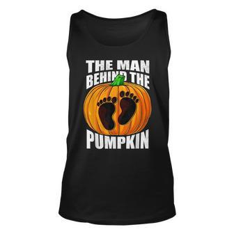 Mens The Man Behind The Pumpkin Dad Halloween Pregnancy Reveal Men Women Tank Top Graphic Print Unisex - Thegiftio UK