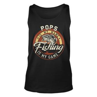Mens Vintage Pops Is My Name Fishing Game Gift For Fathers Day Men Women Tank Top Graphic Print Unisex - Thegiftio UK