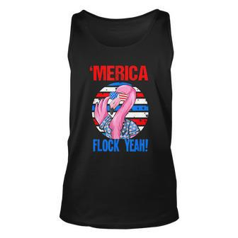 Merica Flock Yeah 4Th July Funny Patriotic Flamingo Unisex Tank Top - Monsterry