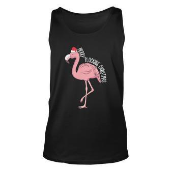 Merry Flocking Xmas Tropical Flamingo Christmas In July Unisex Tank Top - Monsterry