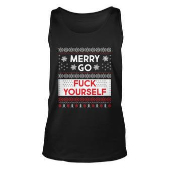 Merry Go FCk Yourself Ugly Christmas Sweater Unisex Tank Top - Monsterry UK