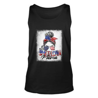Messy Bun Patriotic Shirt | All American Mama 4Th Of July Unisex Tank Top - Monsterry