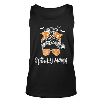 Messy Bun Spooky Mama Mom Funny Halloween Costume Skull V2 Unisex Tank Top - Seseable