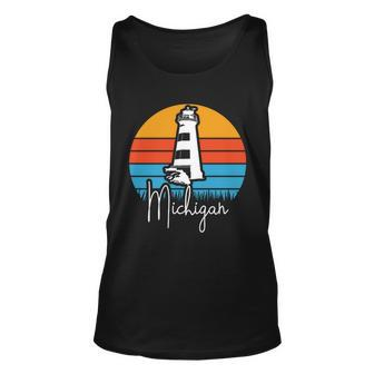 Michigan Great Lakes Lighthouse Beach Town Graphic Design Printed Casual Daily Basic Unisex Tank Top - Thegiftio UK
