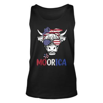 Moorica Highland Cow 4Th Of July Design Usa Patriotic Cow V2 Unisex Tank Top - Seseable