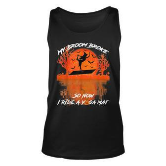 My Broom Broke So Now I Ride A Yoga Mat Halloween Witch Unisex Tank Top - Seseable
