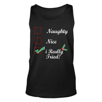 Naughty Nice I Really Tried Checklist Unisex Tank Top - Monsterry