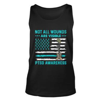 Not All Wounds Are Visible Ptsd Awareness Teal Ribbon Unisex Tank Top - Monsterry