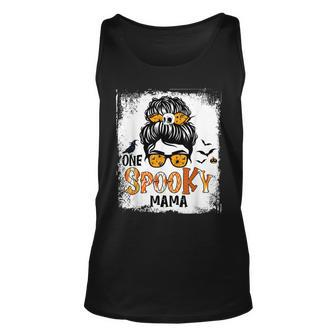 One Spooky Mama For Halloween Messy Bun Mom Monster Bleached V5 Unisex Tank Top - Seseable