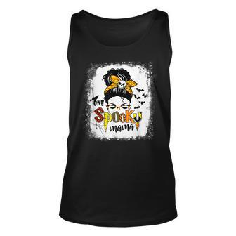 One Spooky Mama For Halloween Messy Bun Mom Monster Costume Unisex Tank Top - Seseable