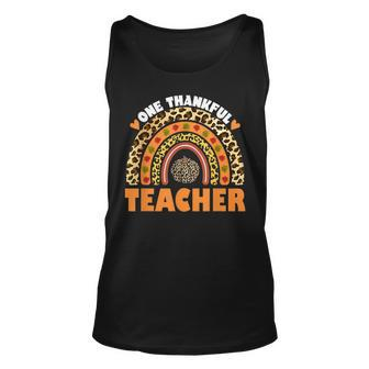 One Thankful Teacher Leopard Rainbow Pumpkin Thanksgiving V2 Unisex Tank Top - Seseable