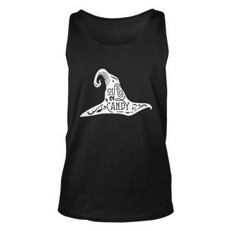 Out Of Candy Witch Hat Funny Halloween Quote Unisex Tank Top - Monsterry