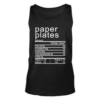 Paper Plates Nutrition Facts Label Unisex Tank Top - Monsterry