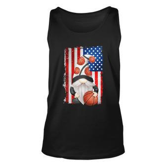 Patriotic American Flag Funny Gnome For Proud Basketball Dad Meaningful Gift Unisex Tank Top - Monsterry CA