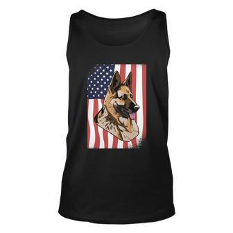Patriotic German Shepherd American Flag Dog Gift Unisex Tank Top - Monsterry AU