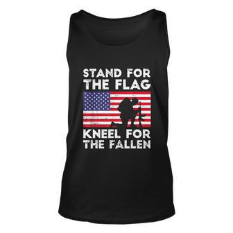 Patriotic Military Veteran American Flag Stand For The Flag Kneel For The Fallen V2 Unisex Tank Top - Monsterry