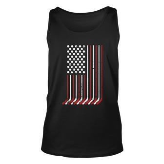 Patriotic Us American Hockey Sticks And Stars Stripes Flag Gift Unisex Tank Top - Monsterry