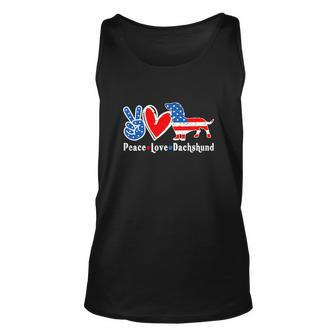 Peace Love Dachshund Funny 4Th Of July American Flag Unisex Tank Top - Monsterry DE